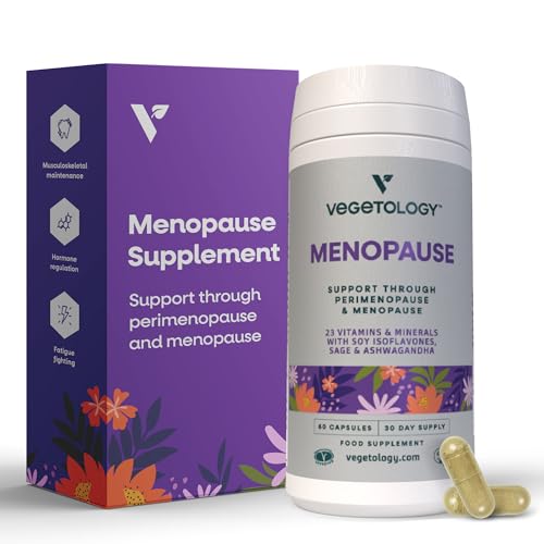 VEGETOLOGY Vegan Menopause Supplements (60 Capsules) — Perimenopause and Menopause Vitamins — Women's Supplements — Perimenopause Supplements for Women — Food Supplement — Menopause Support