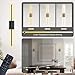 SALIOHA Battery Operated Wireless Wall Sconce - Modern Rechargeable Led Sconces in Black Gold Silver - Bedroom Decor Lights Set of 2 - Long Indoor Living Room Bathroom Remote Wall Light
