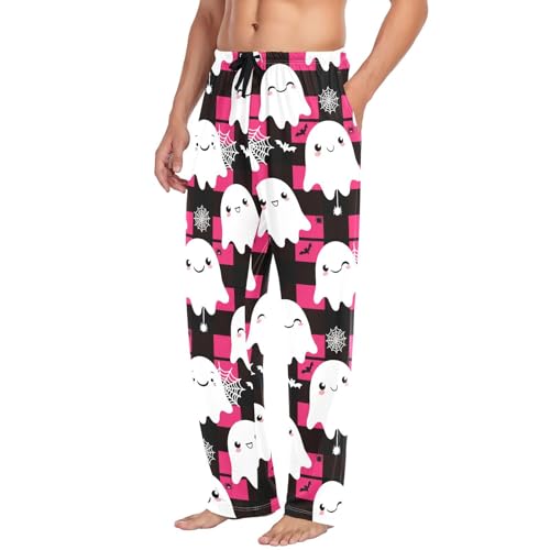 Cute Spirits Check Men's Cotton Pajama Pants with Pockets and Drawstring Comfortable and Stylish,S4