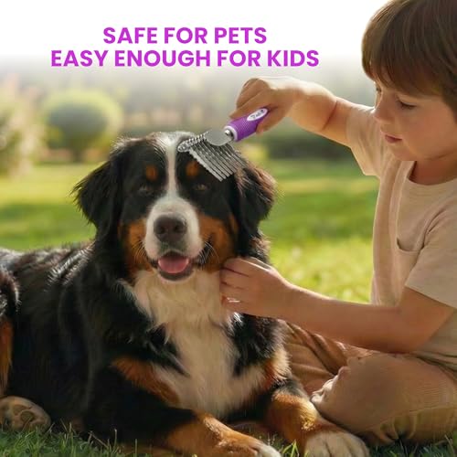 Poodle Dematting Fur Rake Comb Brush for Dogs and Cats - Long 2.5" Steel Safety Blades Metal Comb for Detangling Matted or Knotted Undercoat Hair