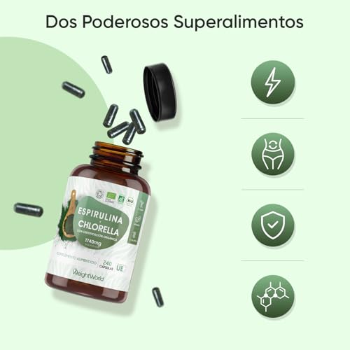 Espirulina y Chlorella Orgánica 1740mg de Concentración 240 Cápsulas (3 al Día) - Suplemento Vegano Detox Fuente Natural de Omega Vegano 3 y 6, Antioxidantes, Vitaminas, Minerales y Proteínas - imagen 6