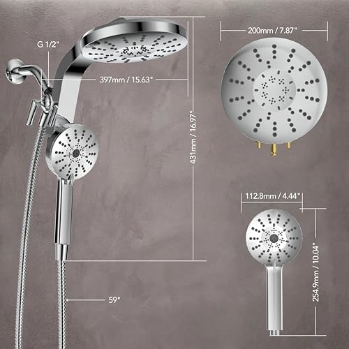 High Pressure Rain Showerhead Combo, Magnetic Shower Head Set with Detachable 8-Mode Handheld Shower Spray, Adjustable Angle Dual Showerhead with Built-in Magnetic Docking, Power Jets Brushed Nickel by RAINVISTA - Used condition - Image 6