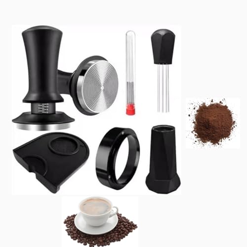 Buithafu Juego de prensador de café espresso con herramienta WDT, embudo dosificador de 53 mm, tapete de manipulación, base plana de acero inoxidable con resorte para accesorios de café espresso de