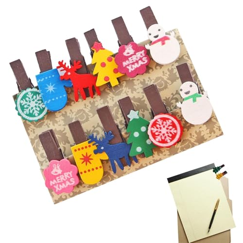 クリスマス木製クリップ,小さな洋服ピン 12 個 | 木製洗濯バサミクリスマスミニ洗濯バサミクリスマスクリップ木製写真ペーパークラフトや写真活動用