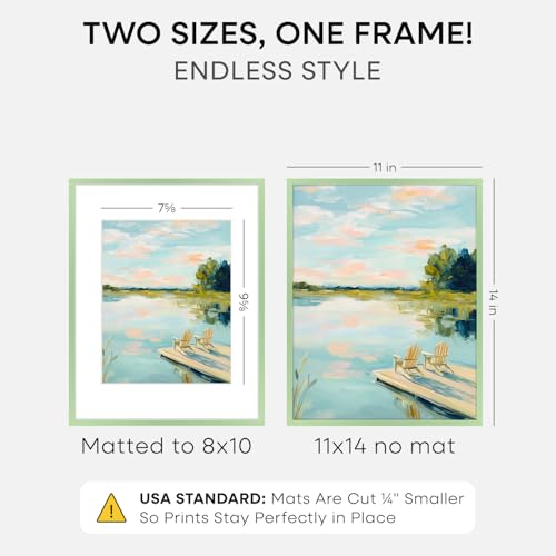 Image of Homeforia 11x14 Green Picture Frame, High-End Metal, 8x10 Mat, Glass | High End Aluminum, Tempered Glass, Acid-Free 8x10 Removable Mat, 11x14 in Edge-to-Edge Display 14x11, Wall Kit, Set Of 1