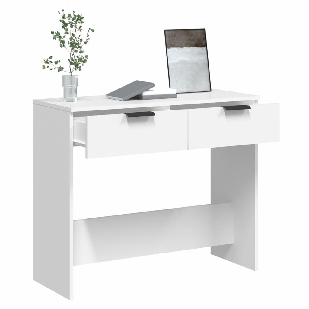 Tavolo consolle bianco, 90 x 36 x 75 cm, tavolo da corridoio con 2 cassetti | Tavolino sottile in legno per corridoio e soggiorno, offre uno spazio stabile con due cassetti.