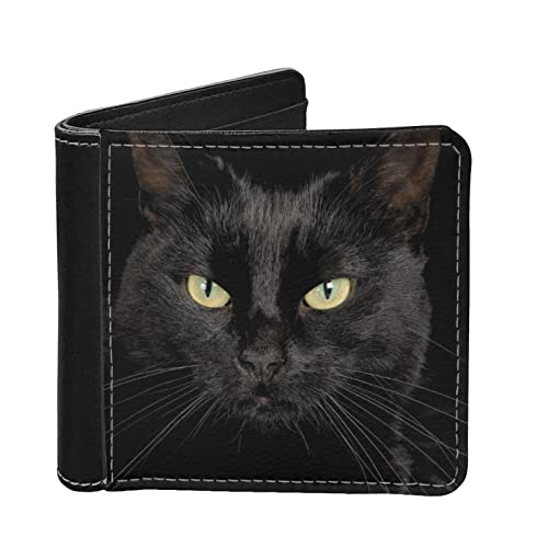 Coldinair Black Cat Print Men's Pu Leather Wallet Slim Bifold With Credit Card Pockets Rfid Blocking Mens Wallet #TOP16