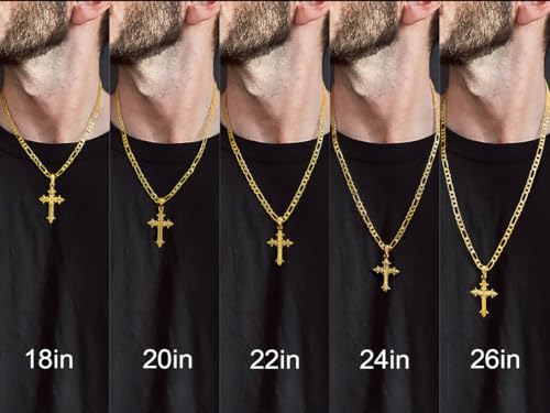 Cross Necklace for Men 14K Gold Cross Necklace for Men Gold Crosses Chain Necklaces for Mens Paired with Figaro Chain Mens Crosses Necklaces Pendant 18/20/22/24/26in2