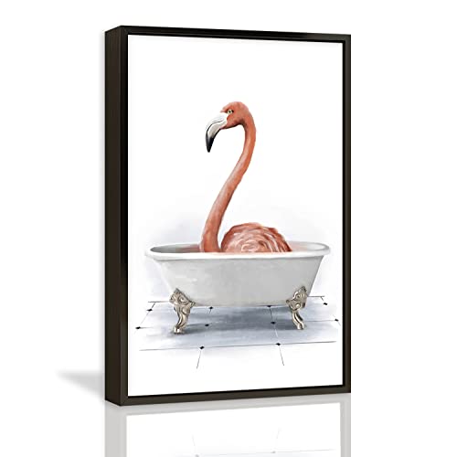 Leinwand-Wandkunst, Flamingo in der Badewanne, gerahmte Wandkunstdrucke, Gemälde, lustige Vogelbilder für Wohnzimmer, Schlafzimmer, Zuhause, Büro, Küche, moderne Dekoration, 20.3x3x3 .5 cm Cover