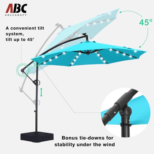 ABCCANOPY 10FT LED Cantilever Umbrella with Base and Weights Bag, Turquoise by ABCCANOPY - Used condition - Image 5