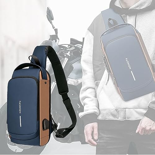 Image of TMG Crossbody Sling Bag for Steam Deck|Nintendo Switch OLED Console|iPad,Waterproof Chest Daypack with USB Charging, Shoulder Backpack for Men|Women (Blue)