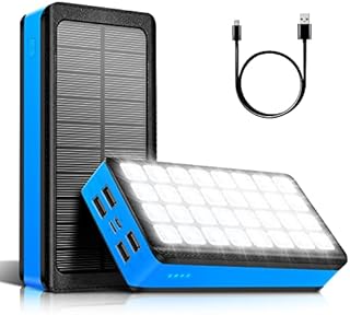 Portable Solar Charger 30000mAh, Solar Power Bank with 4 Outputs & Dual Inputs 32 LEDs Flashlight, Waterproof Charger Fast Charging Battery Pack for Smartphones Tablets Outdoors
