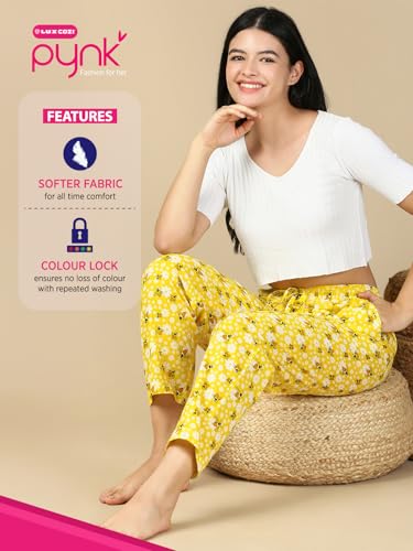 Image of PYNK by Lux Cozi Women's Cotton Printed Palazzo Pyjama Relaxed Lounge Pants | Super Soft Comfortable | Loungwear Pyjama Pant-Pack of 1