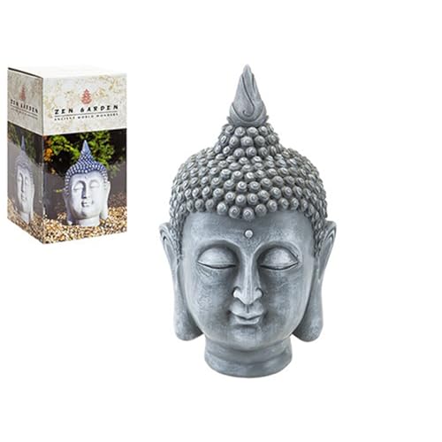 Image of Elegant Buddha Head Sculpture - 30.48cm (1 Pc.) - Unique Spiritual Desk Ornament - Perfect Gift for Mindfulness & Meditation Enthusiasts