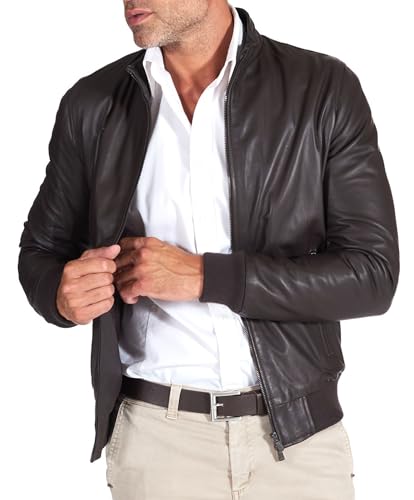 D'Arienzo Bomberjacke Lederjacke Dunkel Braune Herren Italienisch...