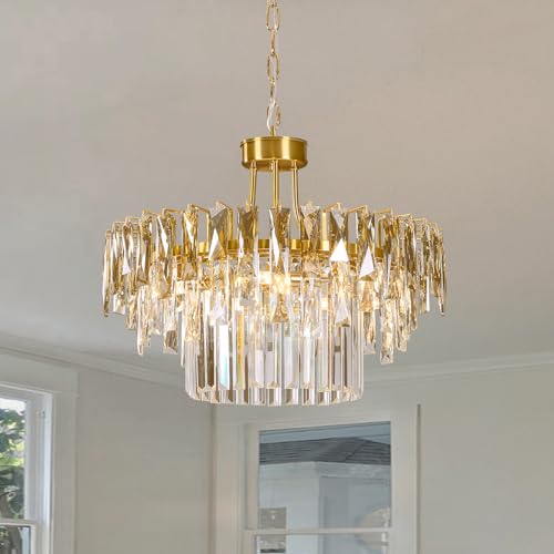 Modern Gold Round Crystal Dining room Chandelier - 19.7'' Luxury