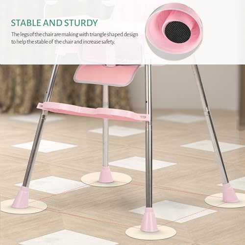 Image of Baybee Invictus 3-in-1 High Chair for Kids - Convertible Baby Feeding Chair with Adjustable Height & Footrest, Detachable Tray, Safety Harness & Cushioned Seat - Booster Chair for 6 Months to 4 Years (Pink)