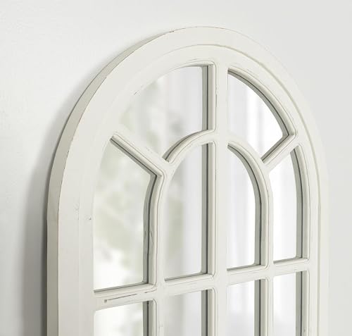 Image of JL Home Decor Arch Decorative Wall Mirror Frame | Carved in Solid Hard Wood | Vintage for Bedroom | Dining Room | Living Room | Wall Decor | 95X55cms (White)