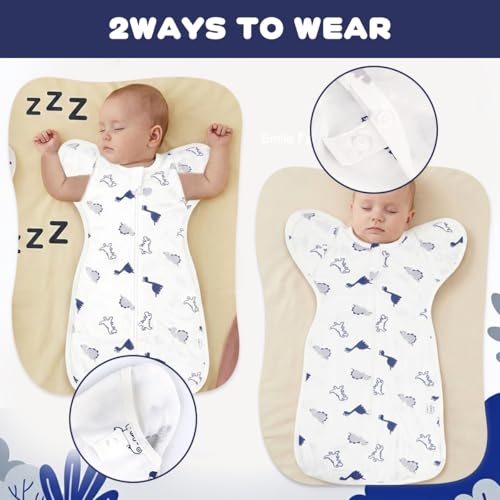 Image of SNOWIE SOFT Baby Swaddles for Newborns, Bamboo Cotton Baby Swaddle Wrap for Newborns Arms Up Baby Sleeping Blanket Zipping Sleeping Bag Newborn Sleep Sacks for Startle Reflex for 0-6 Months