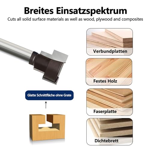 GLRYD 6-tlg. T-Nutfräser-Set 8mm Schaft – Hartmetall T Nut-Fräser Oberfräse, T-Track Schlitz, für Holz, Holzbearbeitung (Durchmesser 5.35/7/10/13/17/19mm)