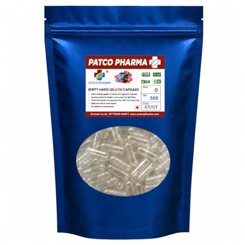 Image of Patco Pharma - Size 0 Transparent Empty Hard Gelatin Pill Capsule (Pack of 500) 500mg