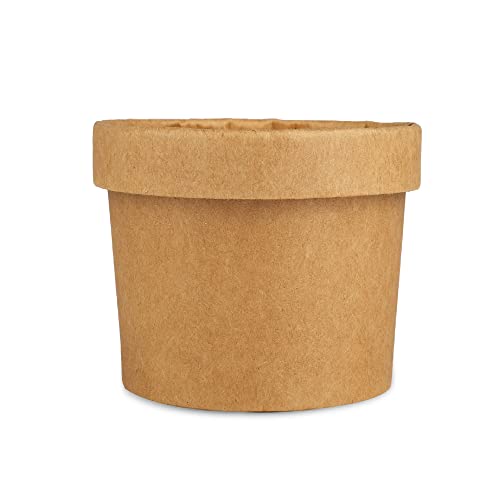 Image of Disposable Thick-Walled Craft Paper Food Container Bowl /Tub with lid, 1000 ml, Pack of 15 - Brown