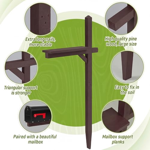 Colingmill Mailbox and Post Combo, Brown Wooden Mailbox Post for Outdoor Home Yard Classic Style by Colingmill - Image 3