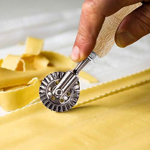 MASTER FENG Ravioli Stamp Maker Cutter, Mold with Wooden Handle and Fluted Edge Pasta Press Kitchen Attachment with Pastry Cutter Wheel - 3 Set