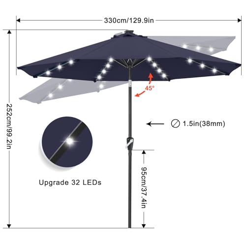 Image of ABCCANOPY Durable Solar Led Patio Umbrellas with 32LED Lights 11FT (Deep Blue)