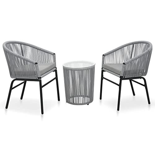 vidaXL Bistroset 3-TLG. mit Kissen Balkonset Gartenmöbel Sitzgruppe Balkonmöbel Garnitur Gartenset Beistelltisch 2 Stühle PE Rattan Grau