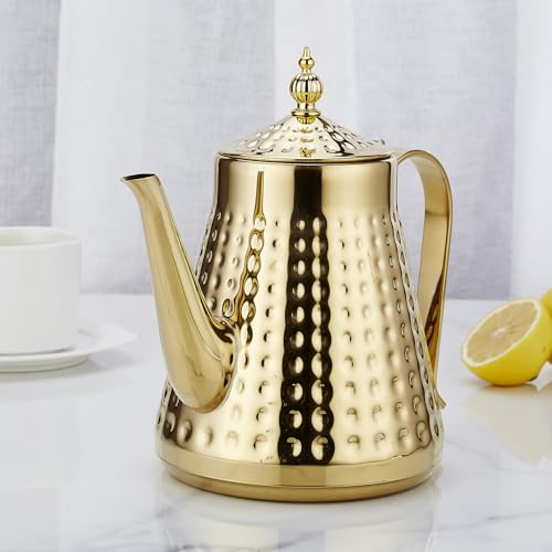 SANQIAHOME 1.6L(54oz) Stainless Steel Hammer Patterned Teapot With Removeable Infuser,Loose leaf cover,Gold by SANQIAHOME - Image 4
