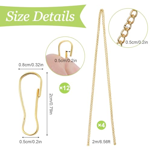Image of Picture Hanging Kit with 4Pcs 2M Picture Hanging Chains & 12Pcs Hooks, Heavy Duty Metal Display Chain for Photo Frames Artworks Mirror(Gold)