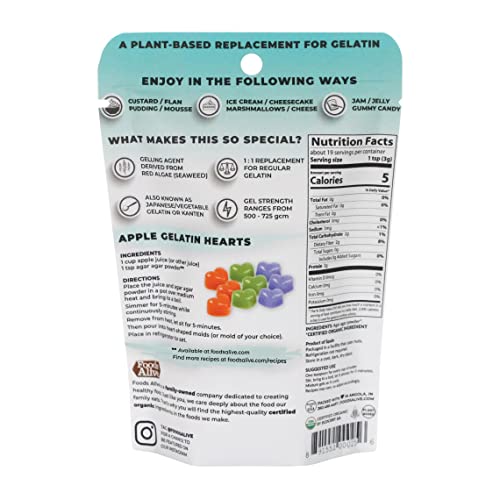 Foods Alive Organic Agar Agar Powder | 2 oz | Plant Based Gelatin | Kosher Gelatin | Vegan | Gluten Free - Thumbnail 2
