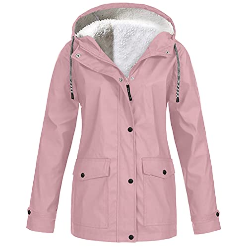 Mrat Chaqueta para mujer, chaqueta con forro polar, chaqueta impermeable, cortavientos, con capucha, abrigo cálido de invierno, abrigo cálido para exteriores, trajes resistentes al viento, camping,