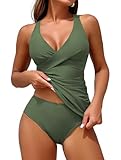 ZAFUL Slimming Tankini Sets Swimsuits for Women 2025 Tummy Control Sporty Full Coverage Push Up Tankinis Best Ladies Tankini Swimsuits S Green