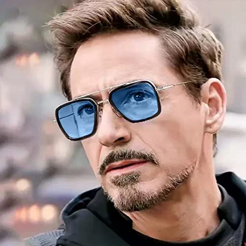 Image of Kursan Polarized Tony Stark Sunglasses for Men Women Vintage Square Metal Frame Iron Man and Spider-Man Eyeglasses