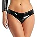 YiZYiF Damen Dessous Slips Glänzend Metallic Hotpants Leder Latex String Tanga Bikini Hose Pants Hipster Panties Offener Unterwäsche Gogo Clubwear A Schwarz Large