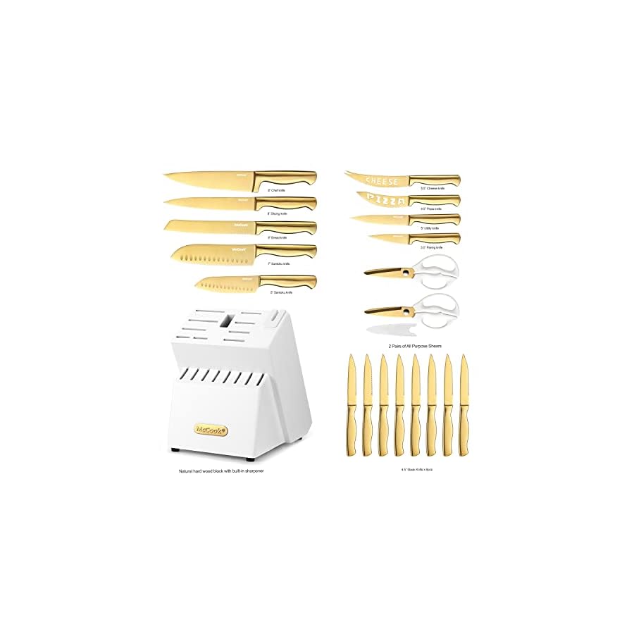 McCook-MC69G-Kitchen-Knife-Sets20-Pieces-Golden-Titanium-Knives-Block-Set-with-Built-in-Sharpener McCook® Kitchen Knife Sets, Golden Titanium Stainless Steel Knives Block Set with Built-in Sharpener