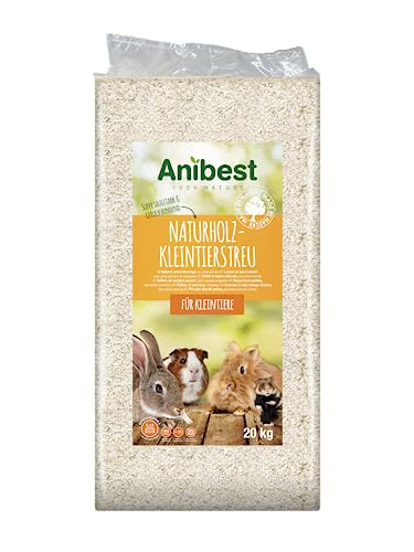 Anibest Kleintierstreu, 100% natürliche Einstreu für Kaninchen, Hamster, Meerschweinchen & Co, saugfähige Weichholzspäne, staubfrei & geruchsbindend, 20 kg/ 500 l