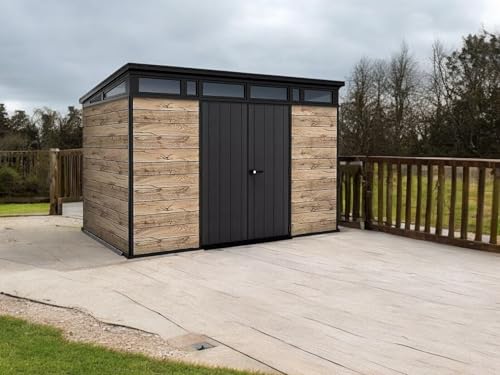 Transform Your Outdoor Space with Our Premium Signature Collection Resin Storage Shed, Wooden Look, Black and Brown, (11' x 7') - Image 2