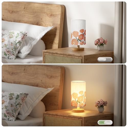 Image of Fenmzee Sunflower Table Lamp for Bedroom - Inline Control, Small Bedside Lamp with 3000K A15 LED Blub, Easy Assembly (Sunflower Cream Shade, 9 inch Inline Control)