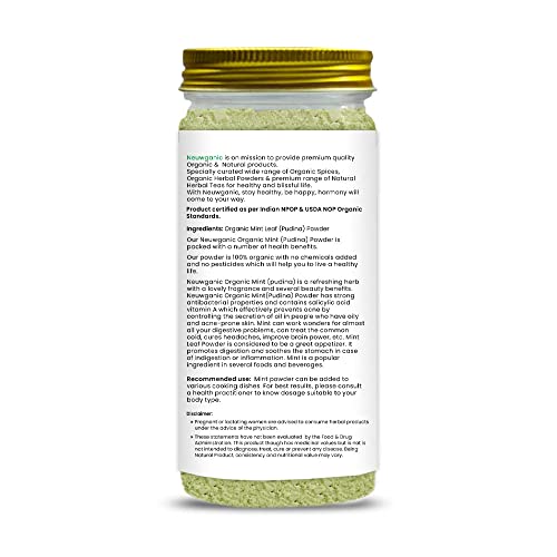 Image of Organic Mint Leaf (Pudina) 200g | Pure Mentha Leaf Powder | USDA Organic Certified | Natural Herbal Powder for Tea, Drinks, Chutneys & Culinary Use | Vegan & Non-GMO | Pack of 3