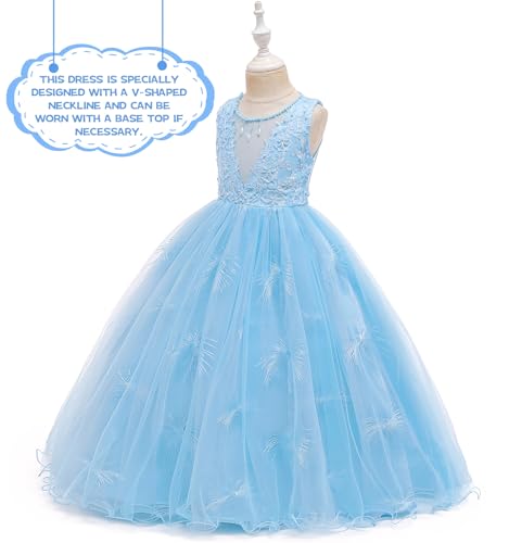 V-Neck Flower Girl Dress Lace Maxi Dress Girls Formal Wedding Tulle Dresses for Pageant Prom Ball Gown4