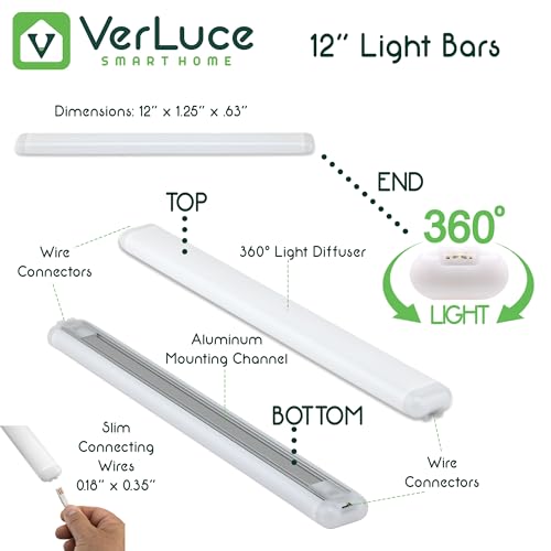 Image of 4 Bar Kit - Smart Under Cabinet Lighting - 12 inch x 360 Wide Angle Bars - 2700K-6500K - 95 CRI - LED - WWA - Works with Alexa, Google, Apple & More - Matter Certified - Plug-in