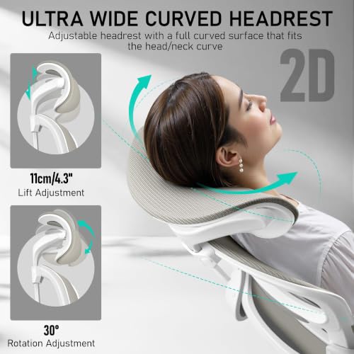 Image of BESTFAIR High Back Ergonomic Office Chair, Breathable Mesh Desk Chair with Lumbar Support, Adjustable Headrest, Flip-up Armrests, Computer Gaming Chair, (LightGray)