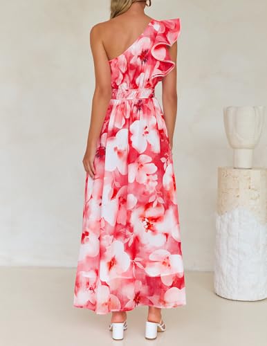 Image of ZESICA Women's 2026 Summer Floral Sleeveless Maxi Dress | One Shoulder, Sleeveless, Ruffle, High Waist, Beach Wedding Guest, Vacation, Graduation, Bridal Shower, Boho Long Dresses