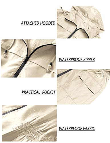 Lomon Womens Lightweight Raincoat Hooded Waterproof Active Outdoor Quick Dry Rain Jacket Beige M thumb #5