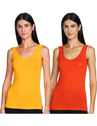 Image of Longies Women's Sleeveless Camisole (LWSLTPO2V001 Haldi Yellow & orange13 S)