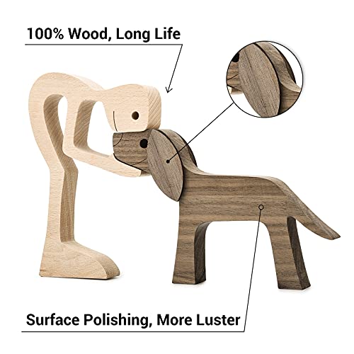 Wooden Sculptures Handmade Accents Craft Figurine For Home Decor Accents, Man And Dog Wooden Statue, Animal Sculptures Collection, Gift For Men Women Natural Eco Friendly Large Size 10X6X0.8 Inches #TOP2
