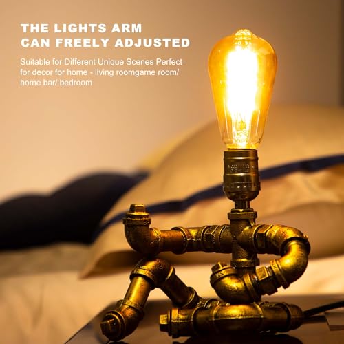 Image of Music Guitar Table Lamp,Steampunk Table Lamp,Retro Guitars Steampunk lamp,Cool Industrial Metal Tube Robot Lamp Gifts for Music Lovers